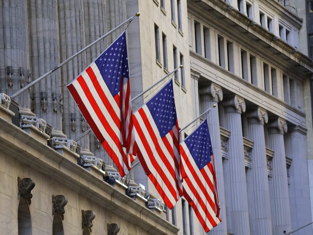 American flags on a government building