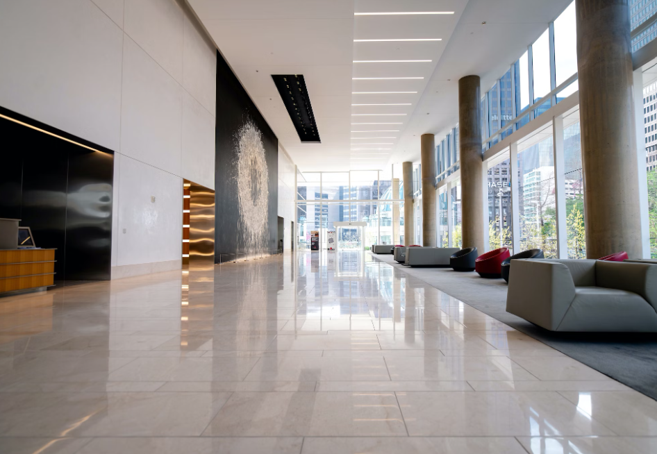 A clean office lobby