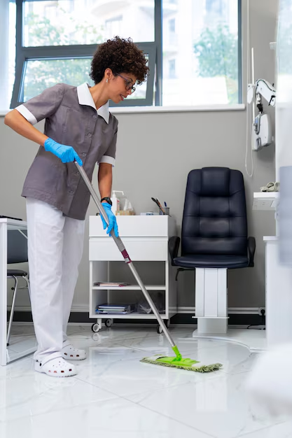 A woman mopping a floor