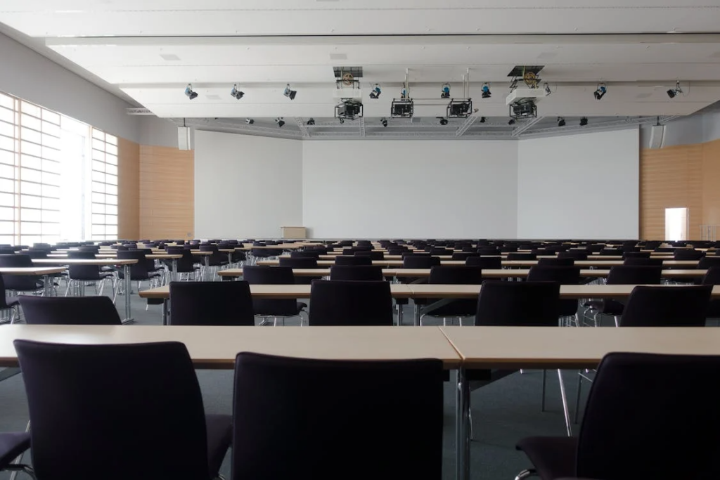 An image of a lecture hall cleaned by a janitorial services company