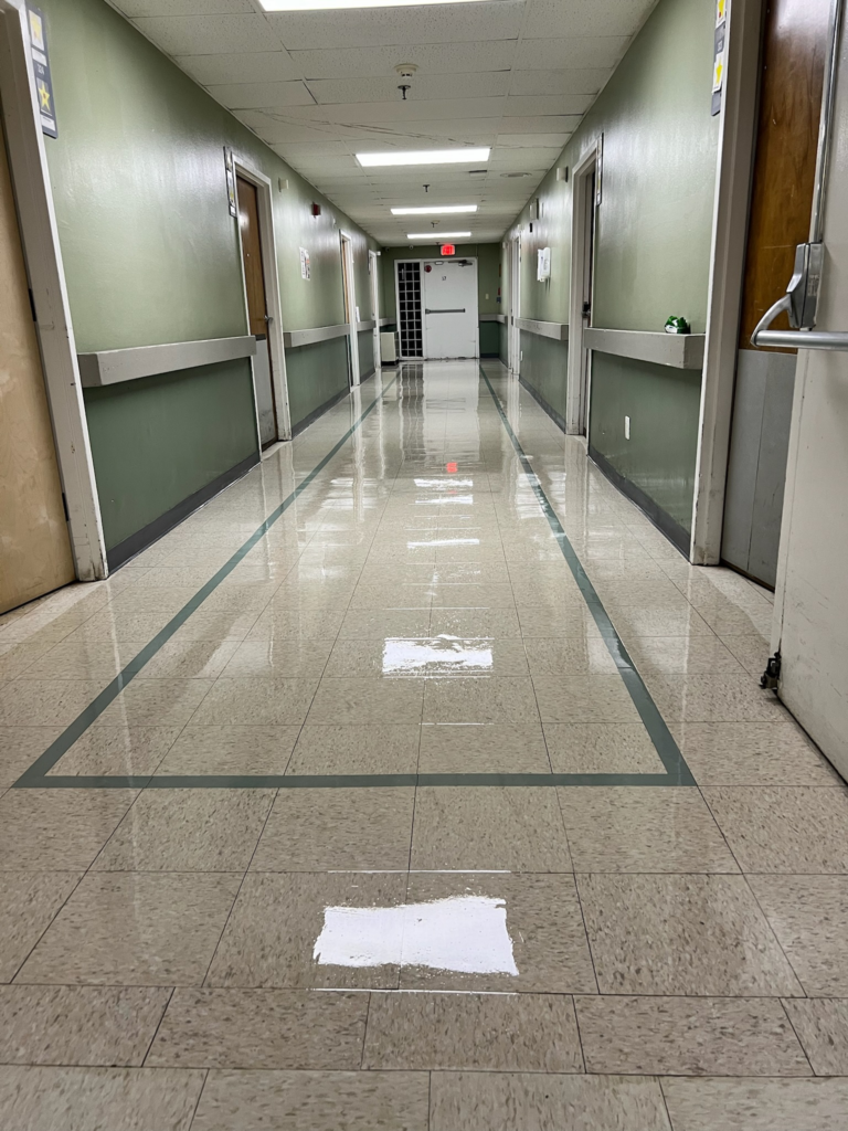 An image of a school hallway after a floor deep clean