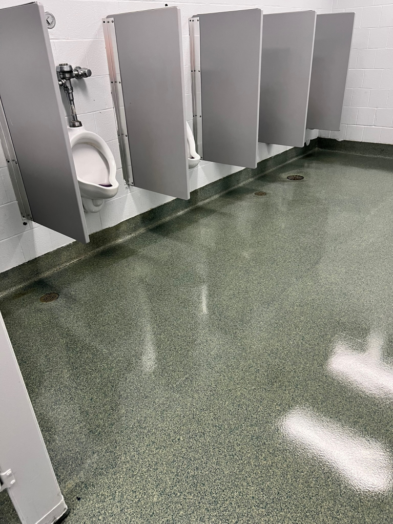 a washroom floor of a school